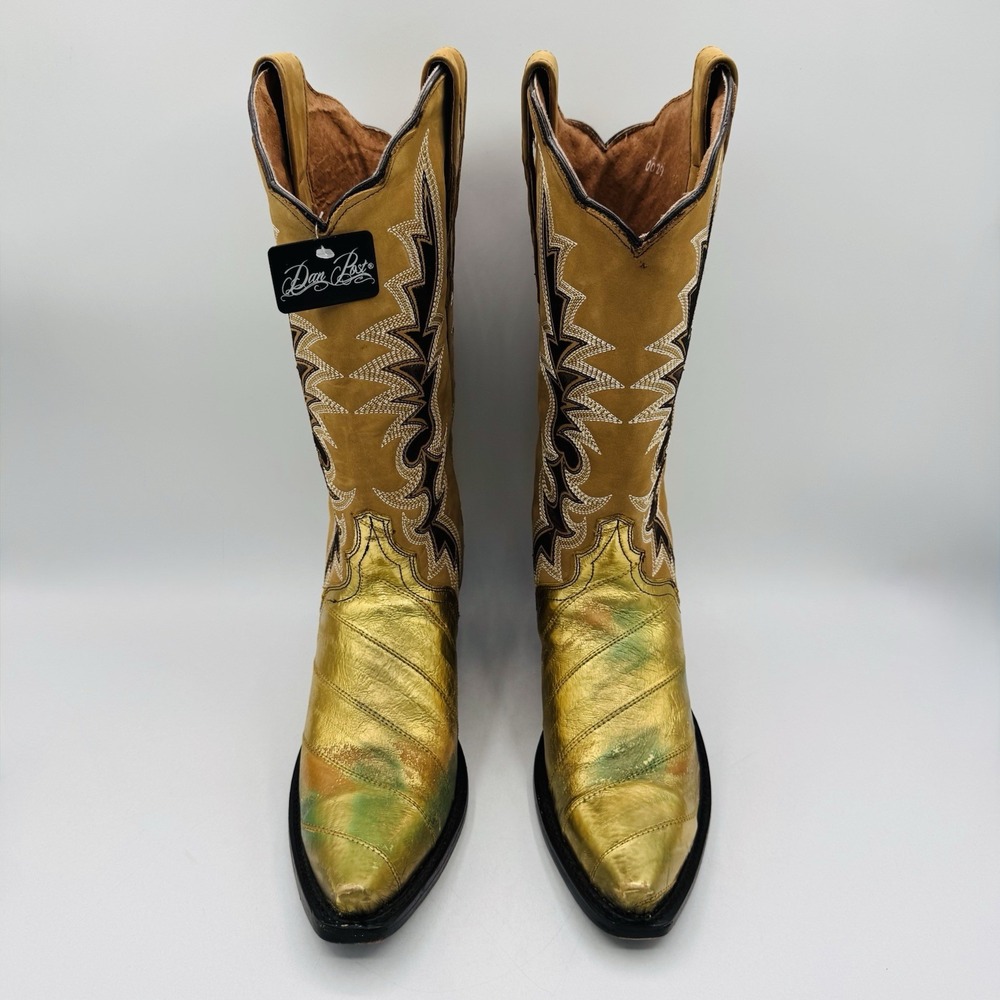 Dan Post Genuine Eel Exotic Boots Women's Size 9 Crackle Gold Metallic Leather - Picture 3 of 16